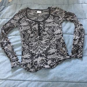 Intimately Free People Damask Henley Black Top
